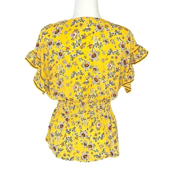 Max Studio Floral Wrap Top Women’s M | Yellow | Flutter Sleeve Blouse | EUC - Picture 3 of 11